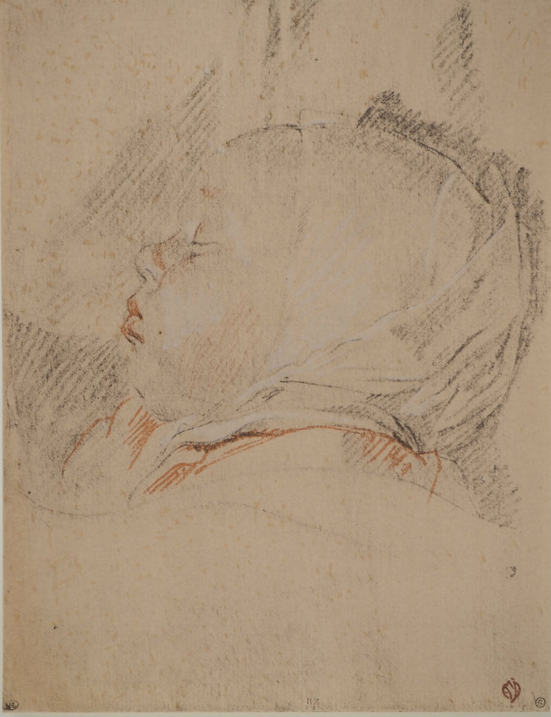 Cornelis DE VOS: Schlafendes Kind, Lithografie und Schablone