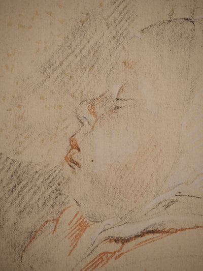 Cornelis DE VOS: Schlafendes Kind, Lithografie und Schablone