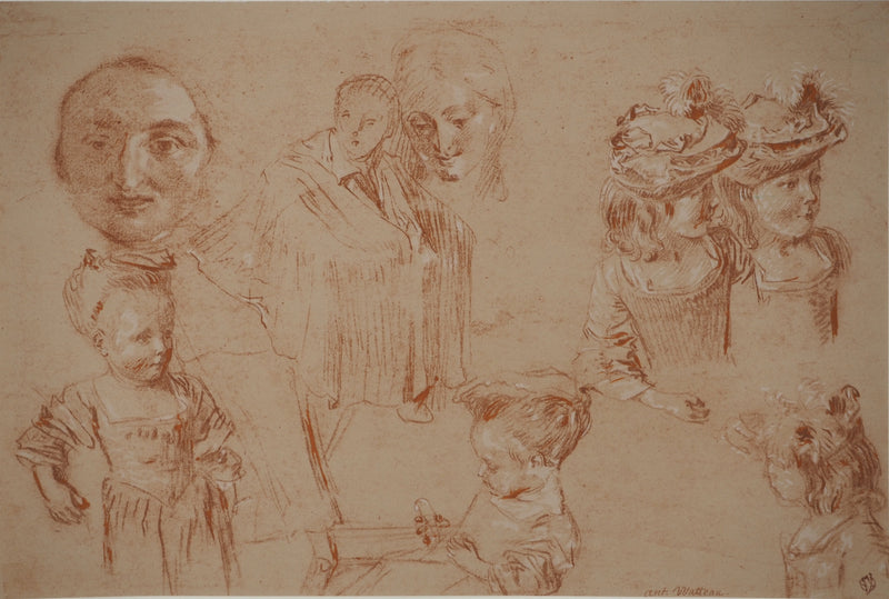 Antoine WATTEAU: Sketch of a little girl, Lithograph and stencil signed