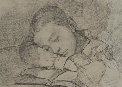 Gustave COURBET : Jeune fille endormie, Lithographie originale (photo de détail 2) - Crédit photo : Galerie Art.Paris