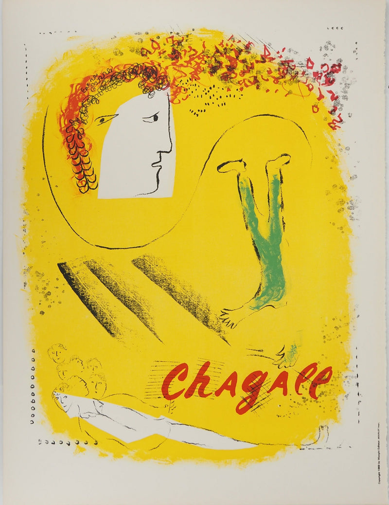 Marc CHAGALL : Acrobate sur fond jaune, Lithographie originale signée