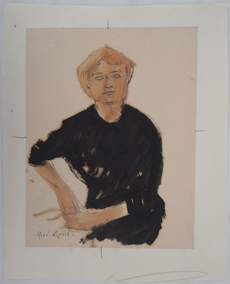 René GENIS : Portrait de Jacqueline, Dessin original signé