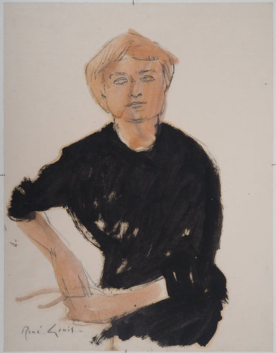 René GENIS : Portrait de Jacqueline, Dessin original signé