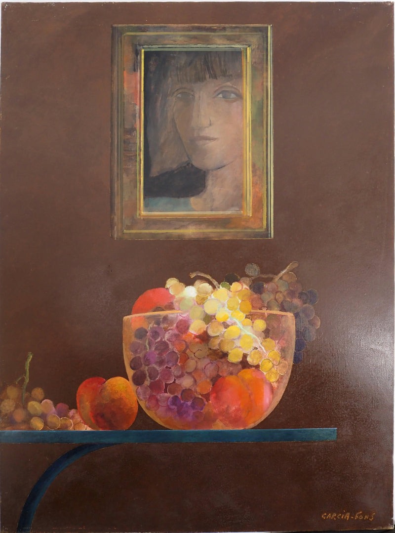 Pierre GARCIA-FONS : Fruits et miroir, Huile sur toile signée