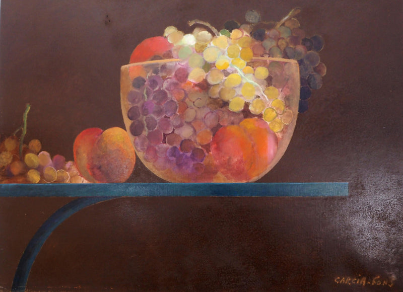 Pierre GARCIA-FONS : Fruits et miroir, Huile sur toile signée