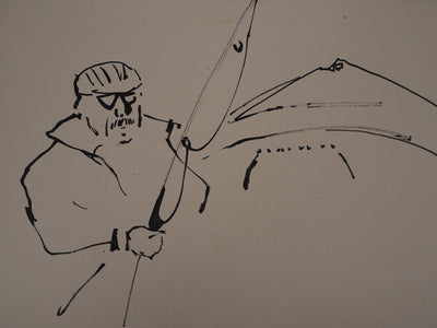 René GENIS : Pêcheur au bassin d'Arcachon, Dessin original