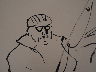 René GENIS : Pêcheur au bassin d'Arcachon, Dessin original