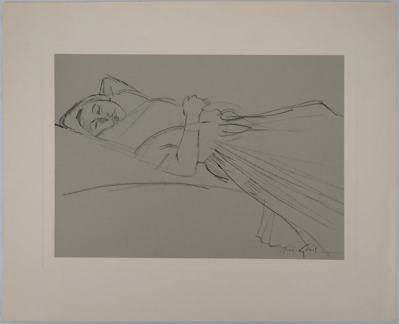 René GENIS : Jeune femme se reposant, Dessin original signé