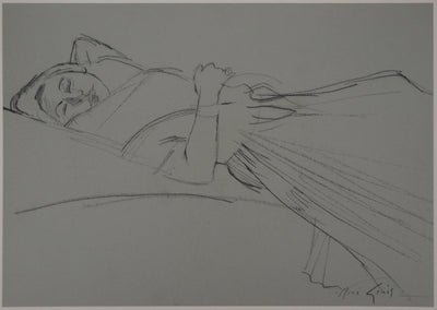 René GENIS : Jeune femme se reposant, Dessin original signé