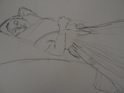René GENIS : Jeune femme se reposant, Dessin original signé