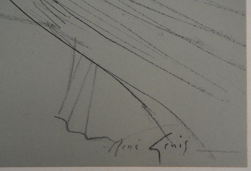 René GENIS : Jeune femme se reposant, Dessin original signé