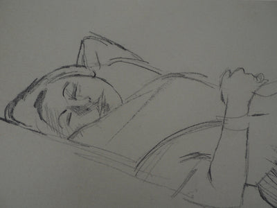 René GENIS : Jeune femme se reposant, Dessin original signé