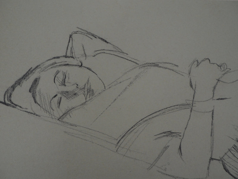 René GENIS : Jeune femme se reposant, Dessin original signé