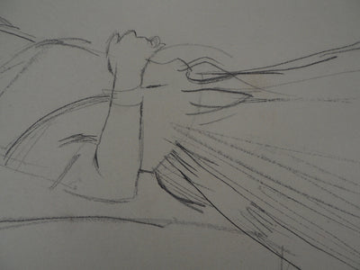 René GENIS : Jeune femme se reposant, Dessin original signé
