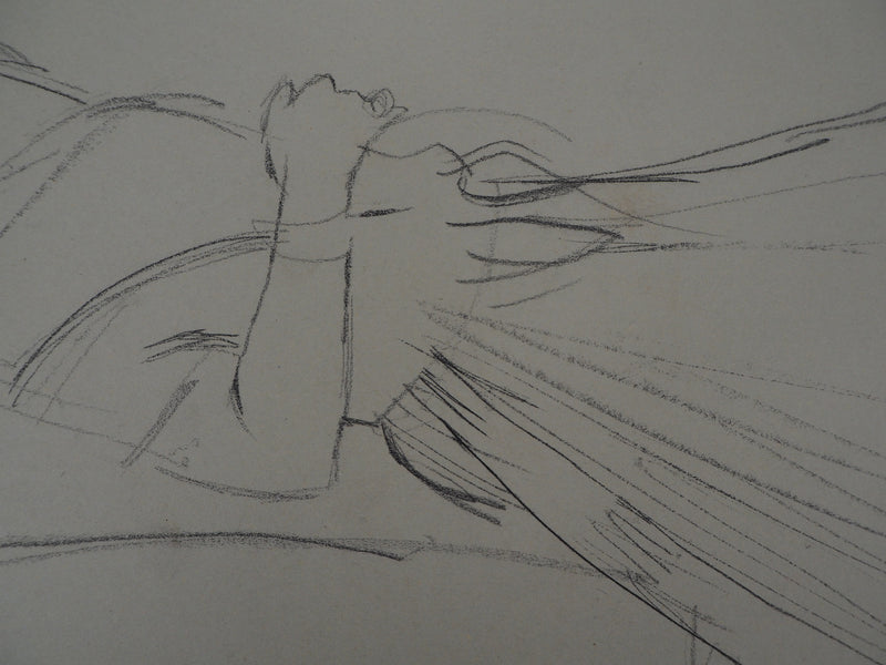 René GENIS : Jeune femme se reposant, Dessin original signé