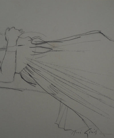 René GENIS : Jeune femme se reposant, Dessin original signé
