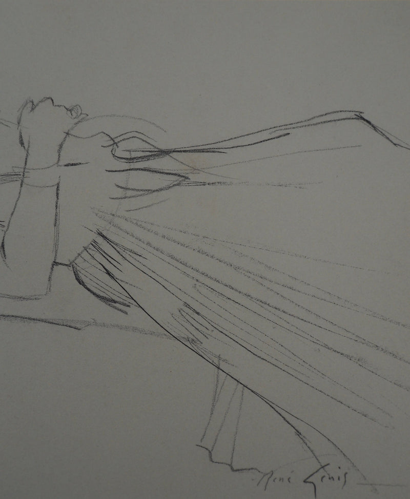 René GENIS : Jeune femme se reposant, Dessin original signé