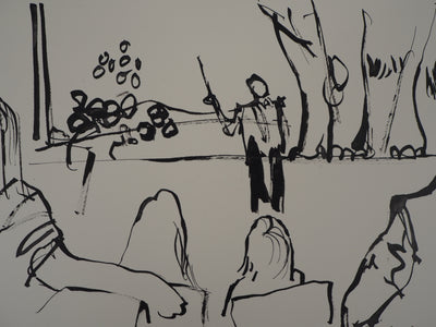 René GENIS : L'éléphant sur le fil, Dessin original signé