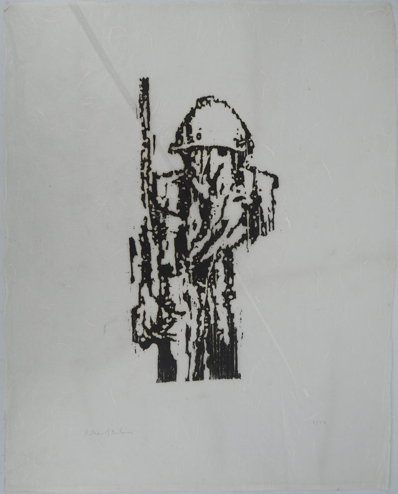 Richard BILAN : Soldat, Gravure sur bois originale (vue générale) - Crédit photo : Galerie Art.Paris