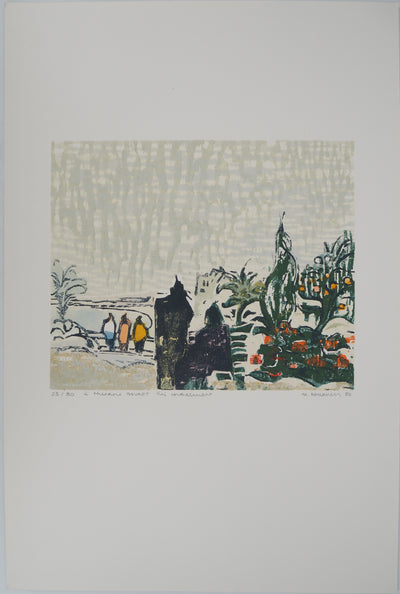 Georges ROUDNEFF : Jardin niçois et vue sur la Promenade des Anglais, Gravure sur bois originale (photo de détail 3) - Crédit photo : Galerie Art.Paris