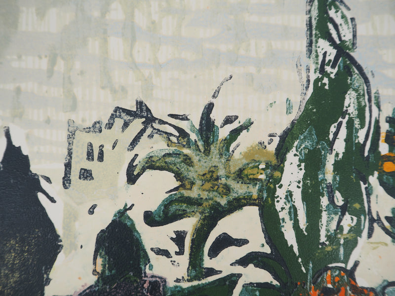 Georges ROUDNEFF : Jardin niçois et vue sur la Promenade des Anglais, Gravure sur bois originale (photo de détail 5) - Crédit photo : Galerie Art.Paris