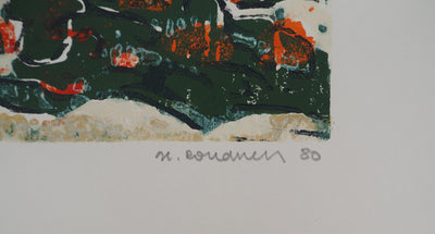 Georges ROUDNEFF : Jardin niçois et vue sur la Promenade des Anglais, Gravure sur bois originale (photo de détail 2) - Crédit photo : Galerie Art.Paris