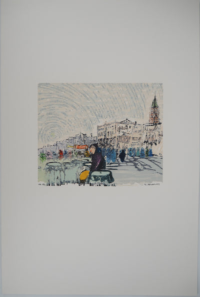 Georges ROUDNEFF : Le centre-ville, Gravure sur bois originale (photo de détail 3) - Crédit photo : Galerie Art.Paris
