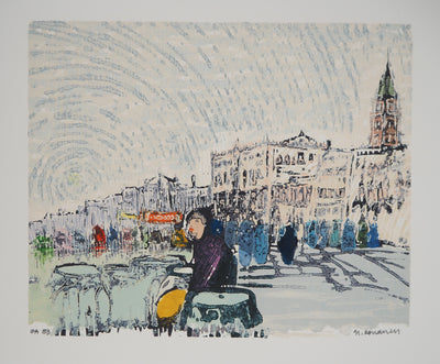Georges ROUDNEFF : Le centre-ville, Gravure sur bois originale (vue générale) - Crédit photo : Galerie Art.Paris