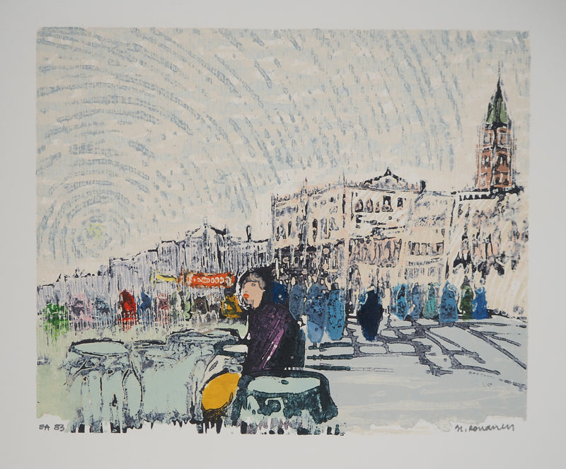 Georges ROUDNEFF : Le centre-ville, Gravure sur bois originale (vue générale) - Crédit photo : Galerie Art.Paris