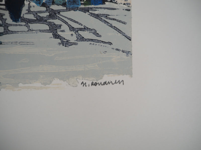Georges ROUDNEFF : Le centre-ville, Gravure sur bois originale (photo de détail 2) - Crédit photo : Galerie Art.Paris