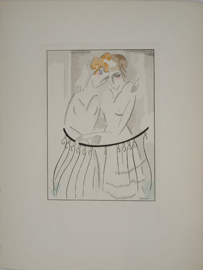 Gustave BUCHET : Les jeunes filles au balcon, Gravure originale (photo de détail 3) - Crédit photo : Galerie Art.Paris