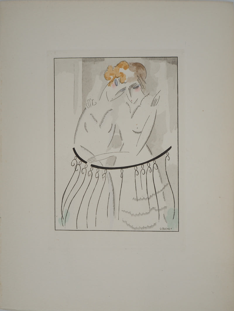 Gustave BUCHET : Les jeunes filles au balcon, Gravure originale (photo de détail 3) - Crédit photo : Galerie Art.Paris