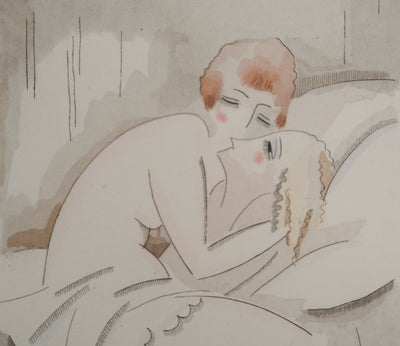 Gustave BUCHET : Les deux amies, Innocence et découverte, Gravure originale (photo de détail 4) - Crédit photo : Galerie Art.Paris