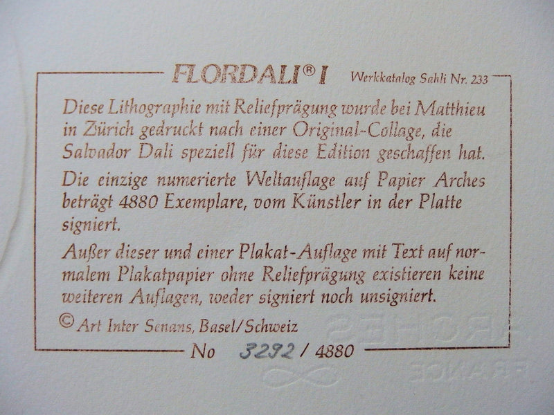 Salvador DALI : Flordali, Lithographie originale (photo de détail 4) - Crédit photo : Galerie Art.Paris