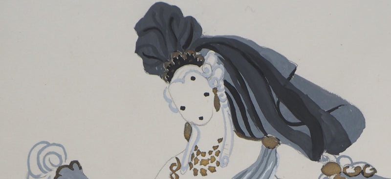 ERTE : Femme à la traine grise, Gouache originale signée