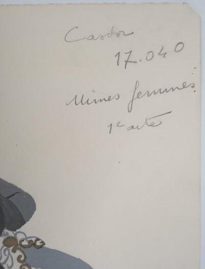 ERTE : Femme à la traine grise, Gouache originale signée