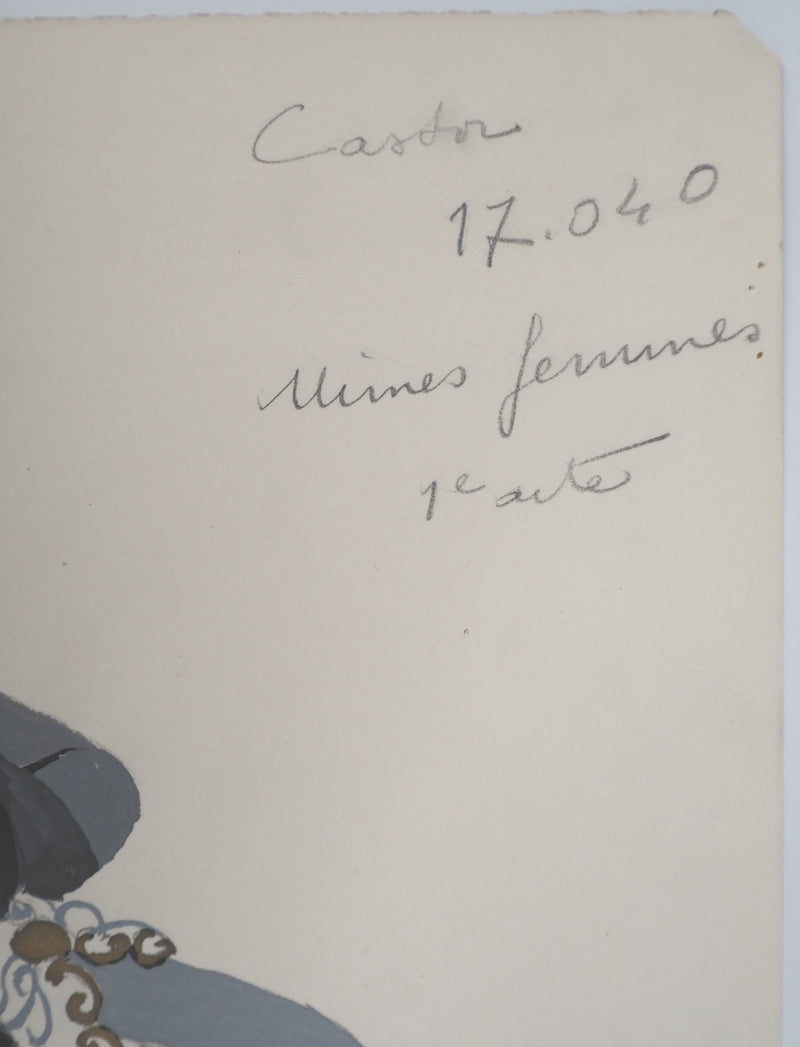 ERTE : Femme à la traine grise, Gouache originale signée