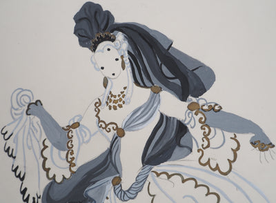 ERTE : Femme à la traine grise, Gouache originale signée
