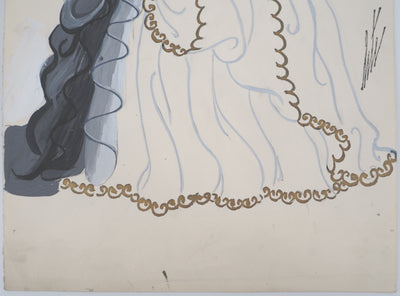 ERTE : Femme à la traine grise, Gouache originale signée