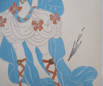 ERTE : Officier avec une cape bleue, Gouache originale signée