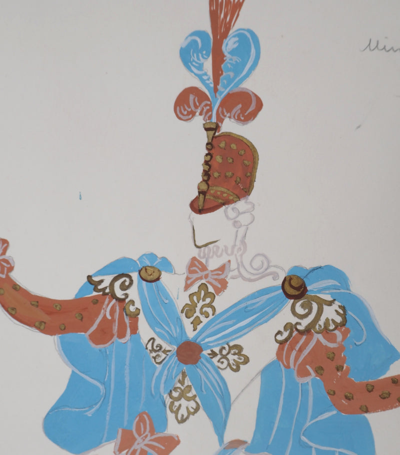 ERTE : Officier avec une cape bleue, Gouache originale signée