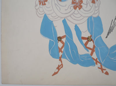 ERTE : Officier avec une cape bleue, Gouache originale signée