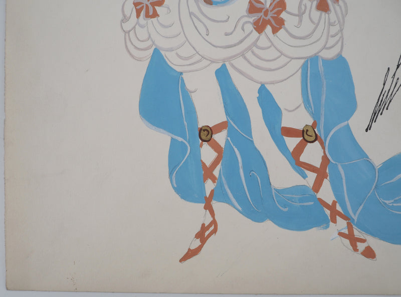 ERTE : Officier avec une cape bleue, Gouache originale signée