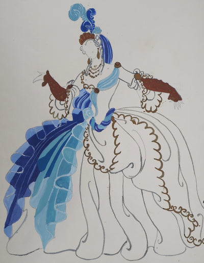 ERTE : Grande robe de bal, Gouache originale signée