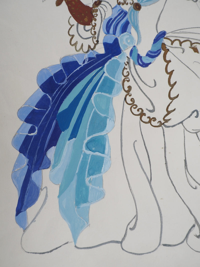 ERTE : Grande robe de bal, Gouache originale signée