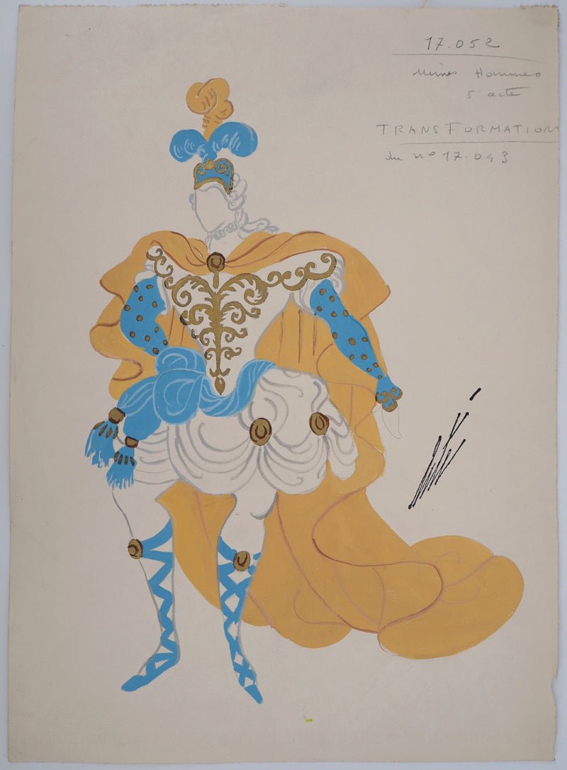 ERTE : Officier avec une cape orange, Gouache originale signée