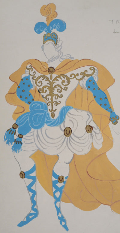 ERTE : Officier avec une cape orange, Gouache originale signée
