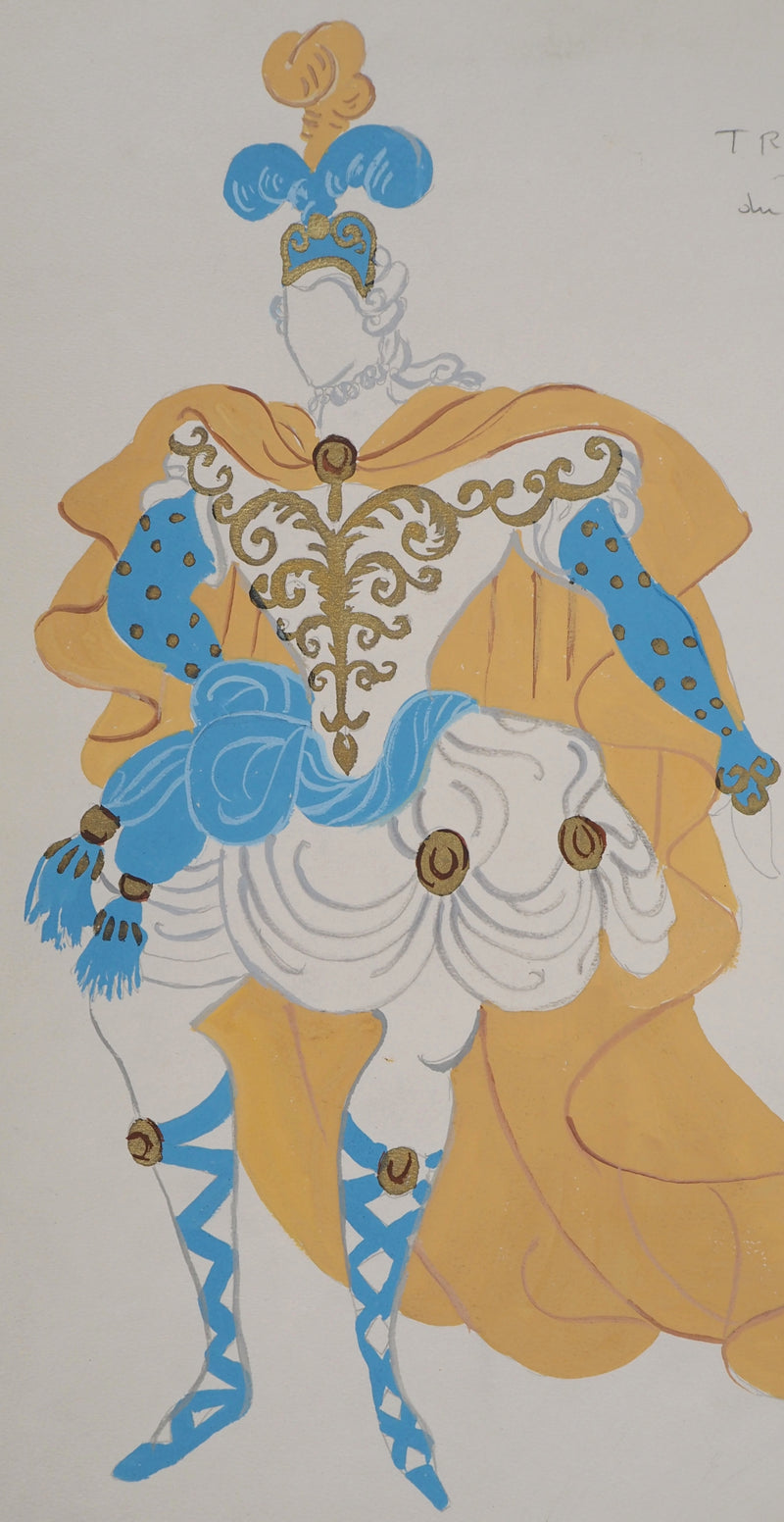 ERTE : Officier avec une cape orange, Gouache originale signée
