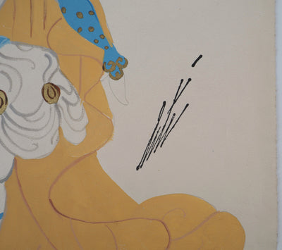 ERTE : Officier avec une cape orange, Gouache originale signée