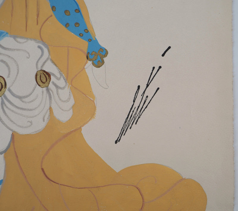 ERTE : Officier avec une cape orange, Gouache originale signée